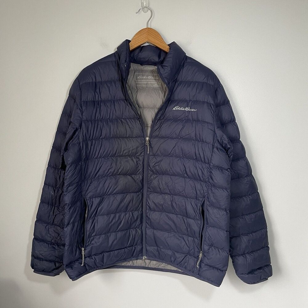 Eddie Bauer Goose Down Puffer Jacket Coat Gorpcore Blue Gray Men's Size Large